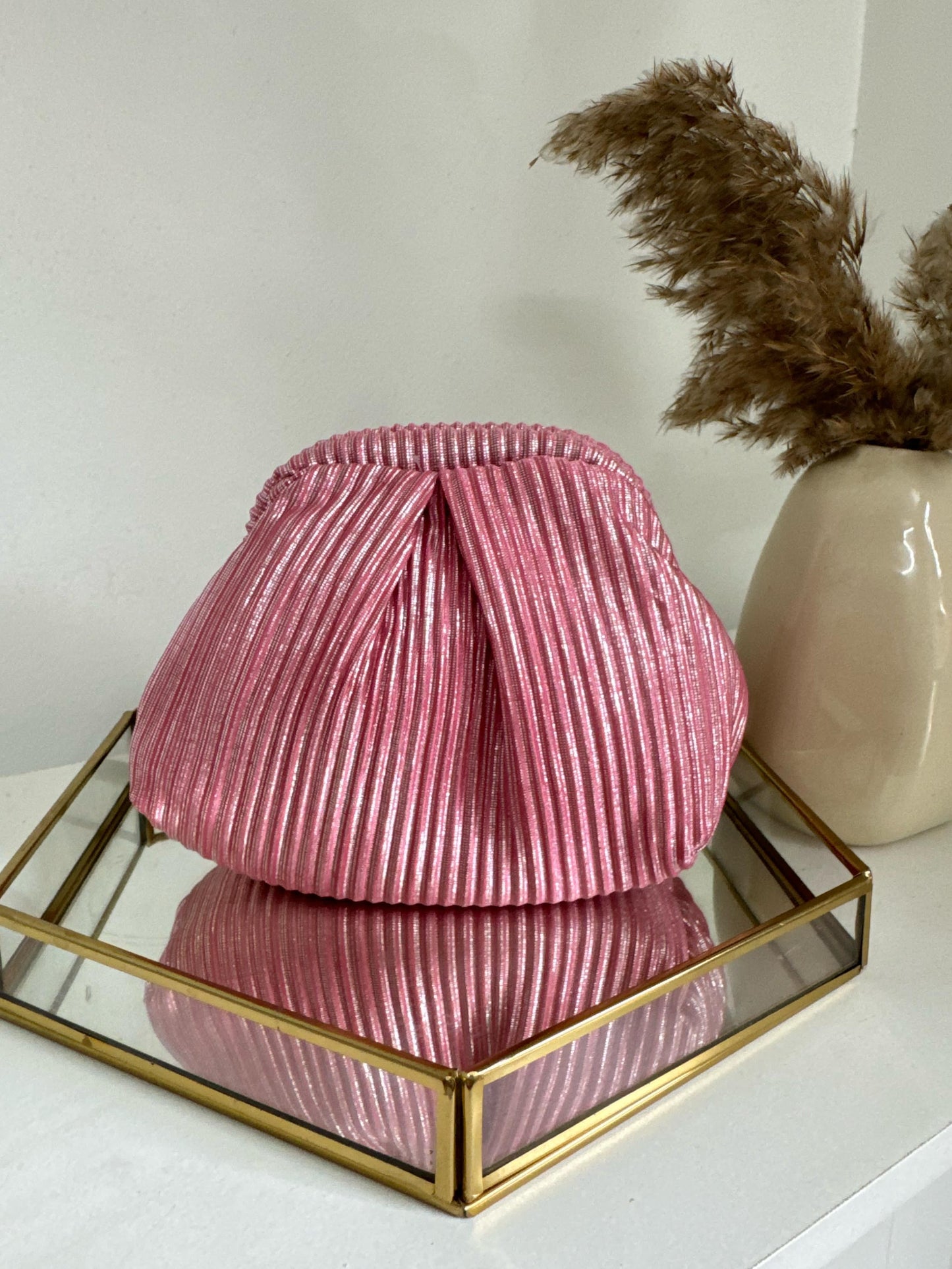 METALLIC PLEATED BAUTA BAG - METALLIC PINK