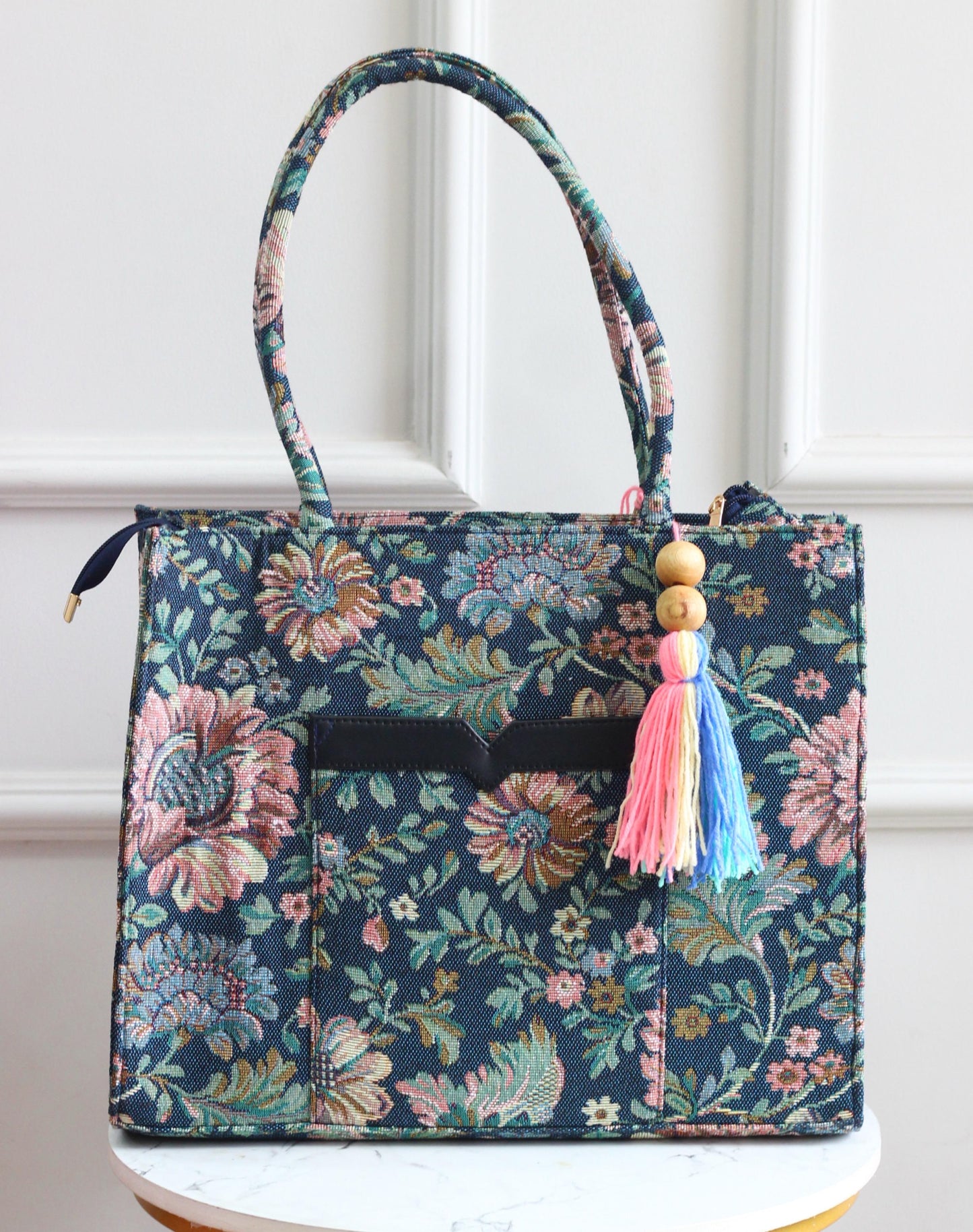Vegan Jacquard BOX TOTE BAGS - Floral Edit - Green