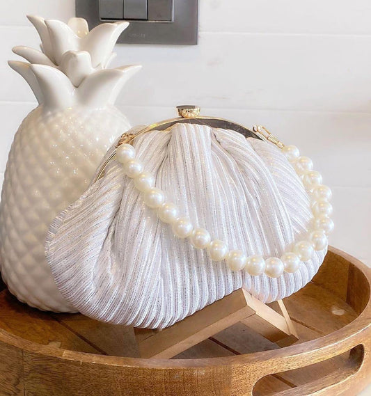 PLEATED MINI BAGS - WHITE CLUTCH BAG