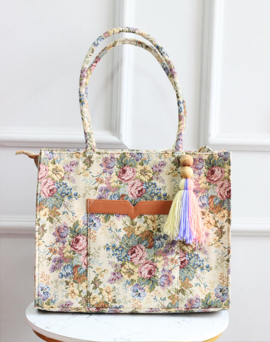 BOX TOTE BAGS - Floral Edit - White