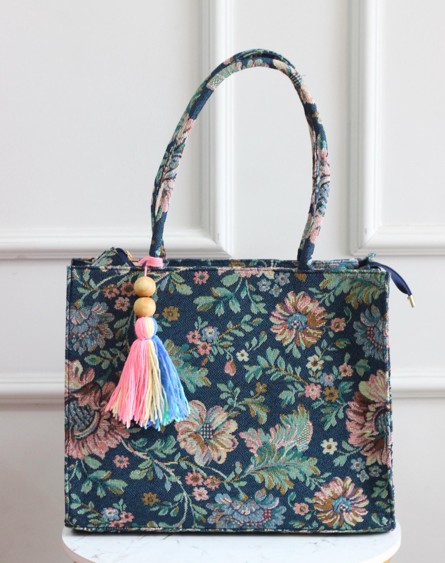 Vegan Jacquard BOX TOTE BAGS - Floral Edit - Green