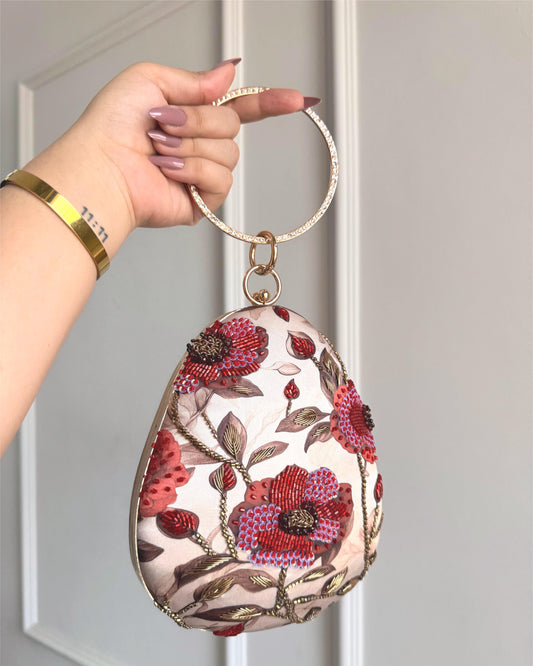 Silk printed Heavy Embroidery Bag - Bloom