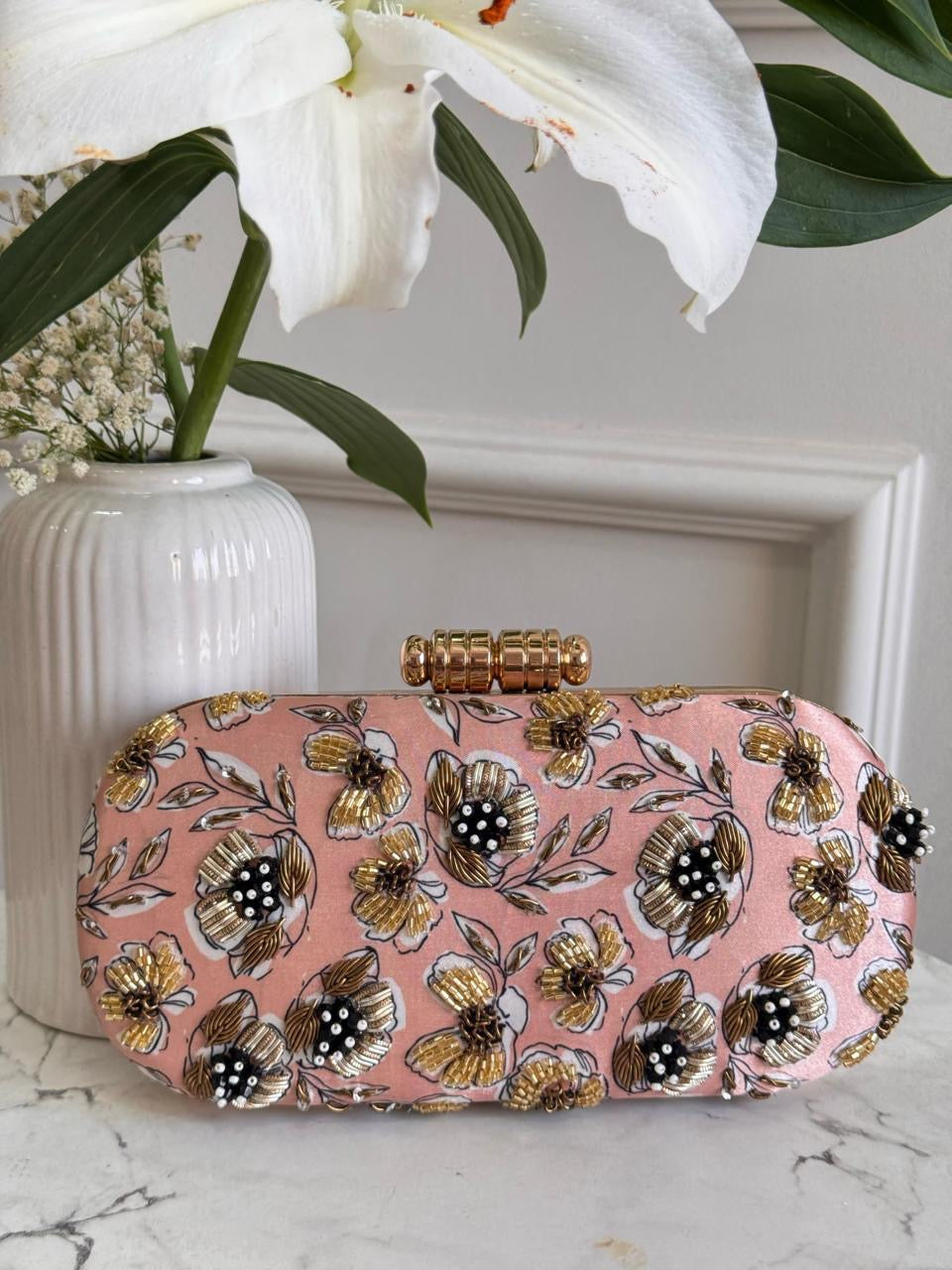 Bridal floral box clutch