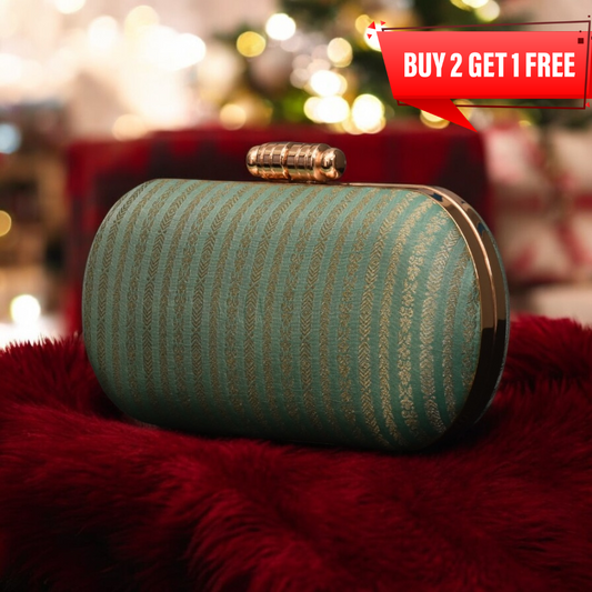 Pastel Stripes Banarasi Clutch - Blue