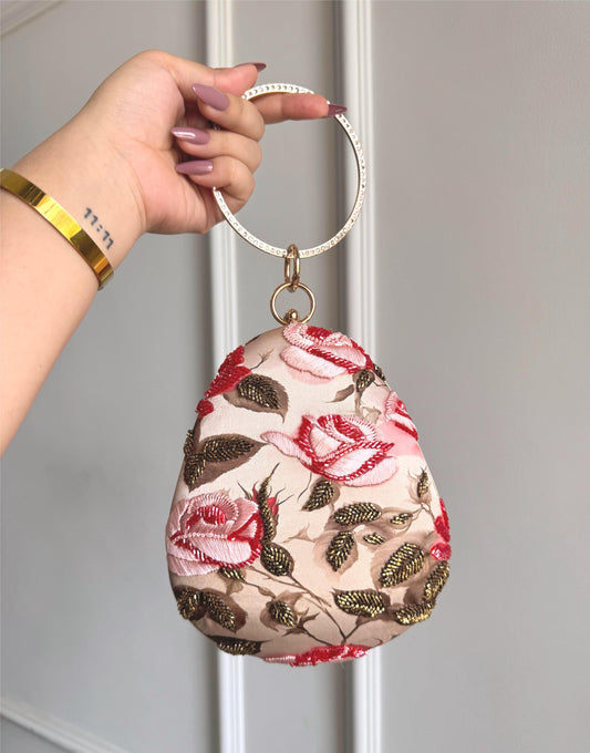 Silk printed Heavy Embroidery Bag - Roselle