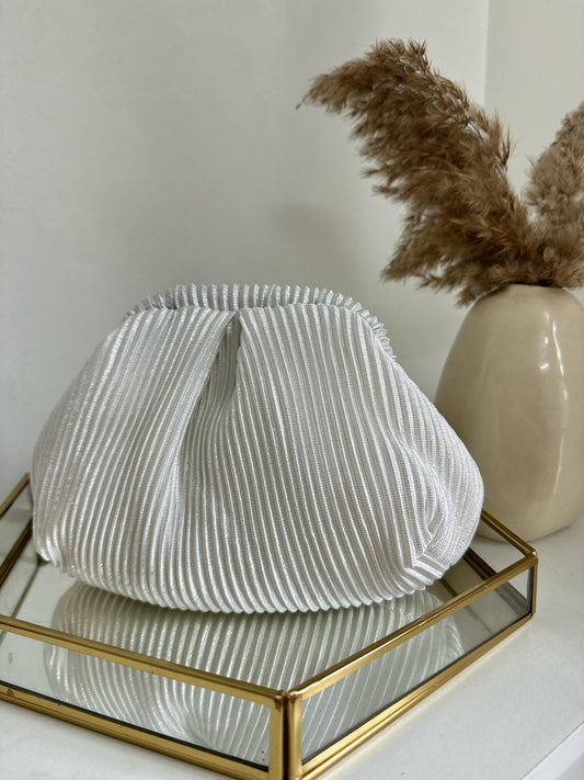 METALLIC PLEATED BAUTA BAG - METALLIC WHITE