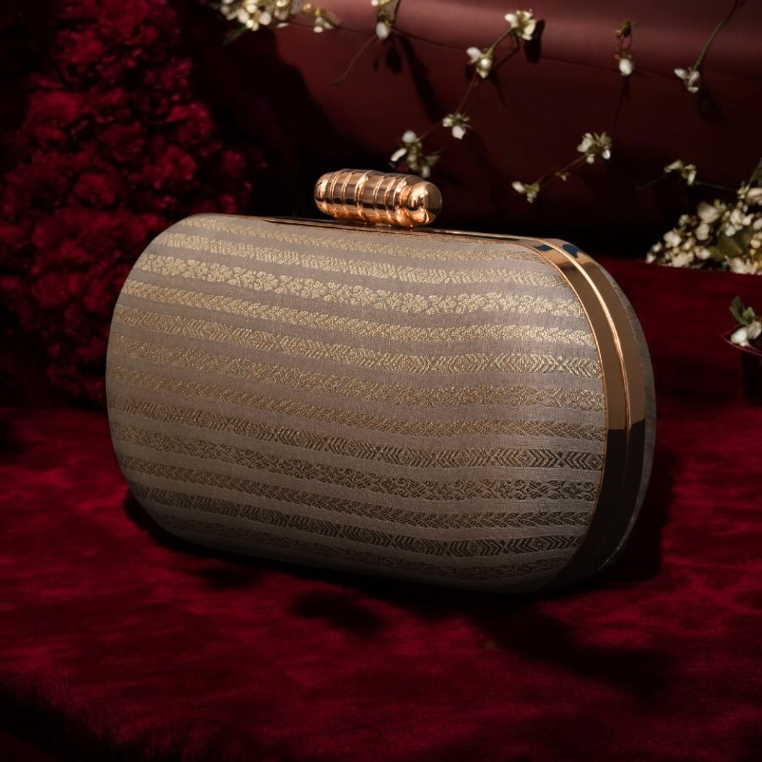 Pastel Stripes Banarasi Clutch - Silver