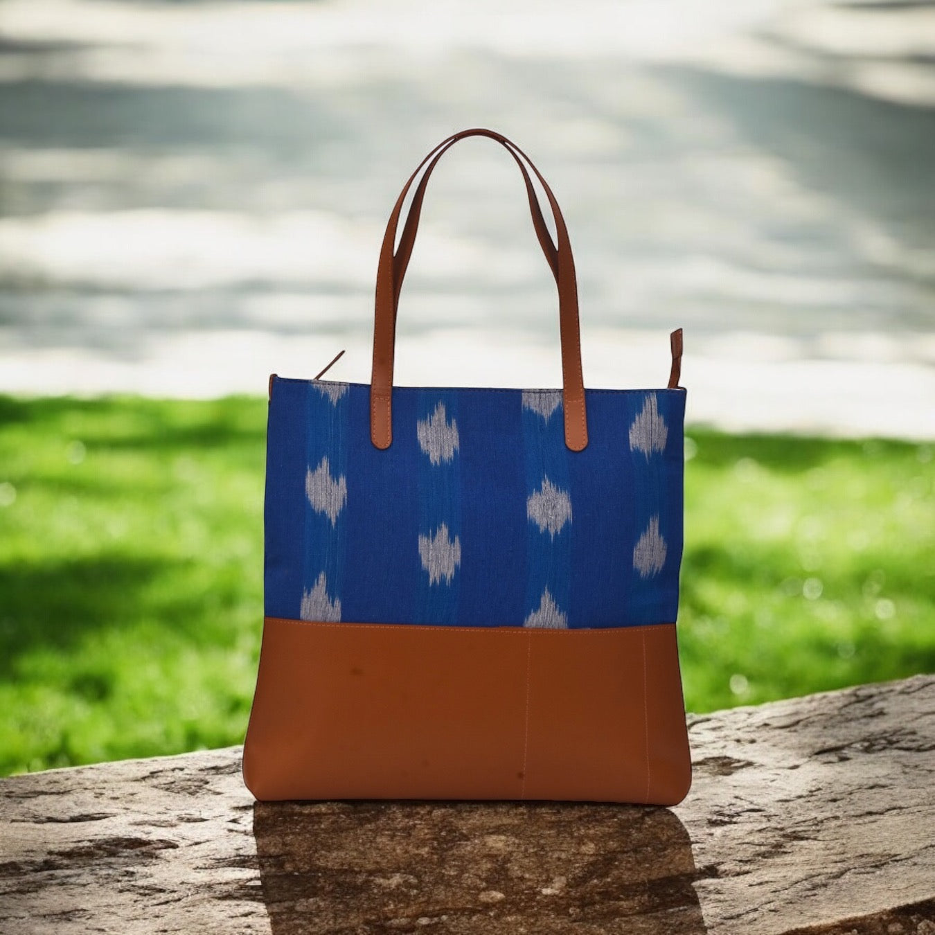 Blue Ikat Tote bags