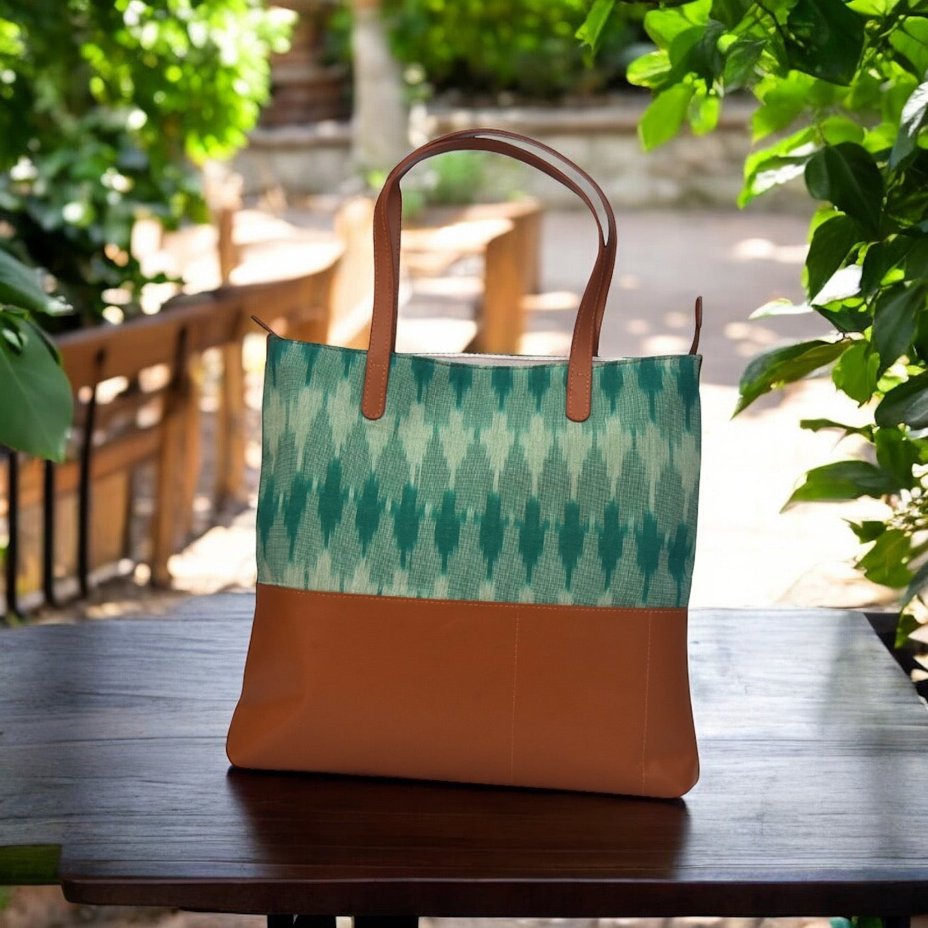 Green Ikat Tote bags