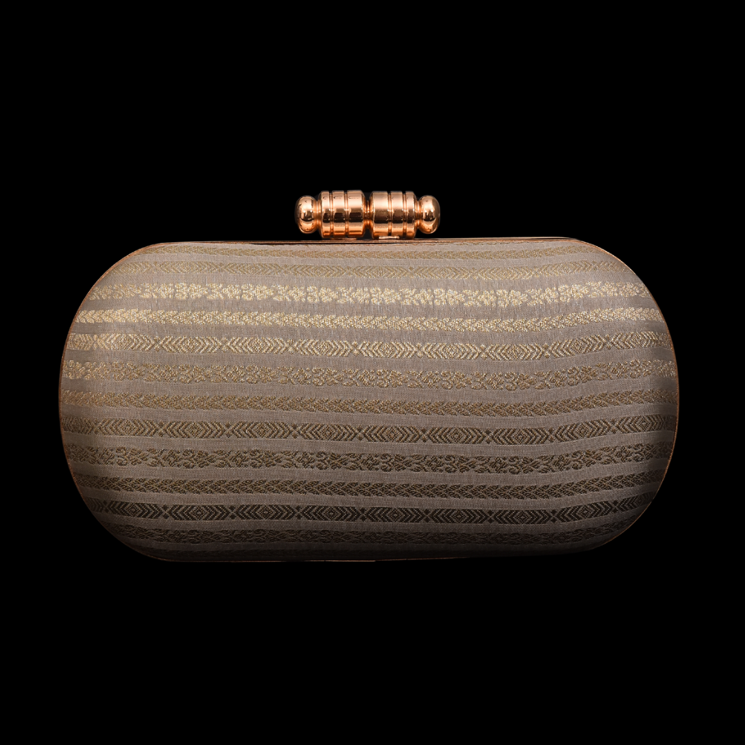 Pastel Stripes Banarasi Clutch - Silver