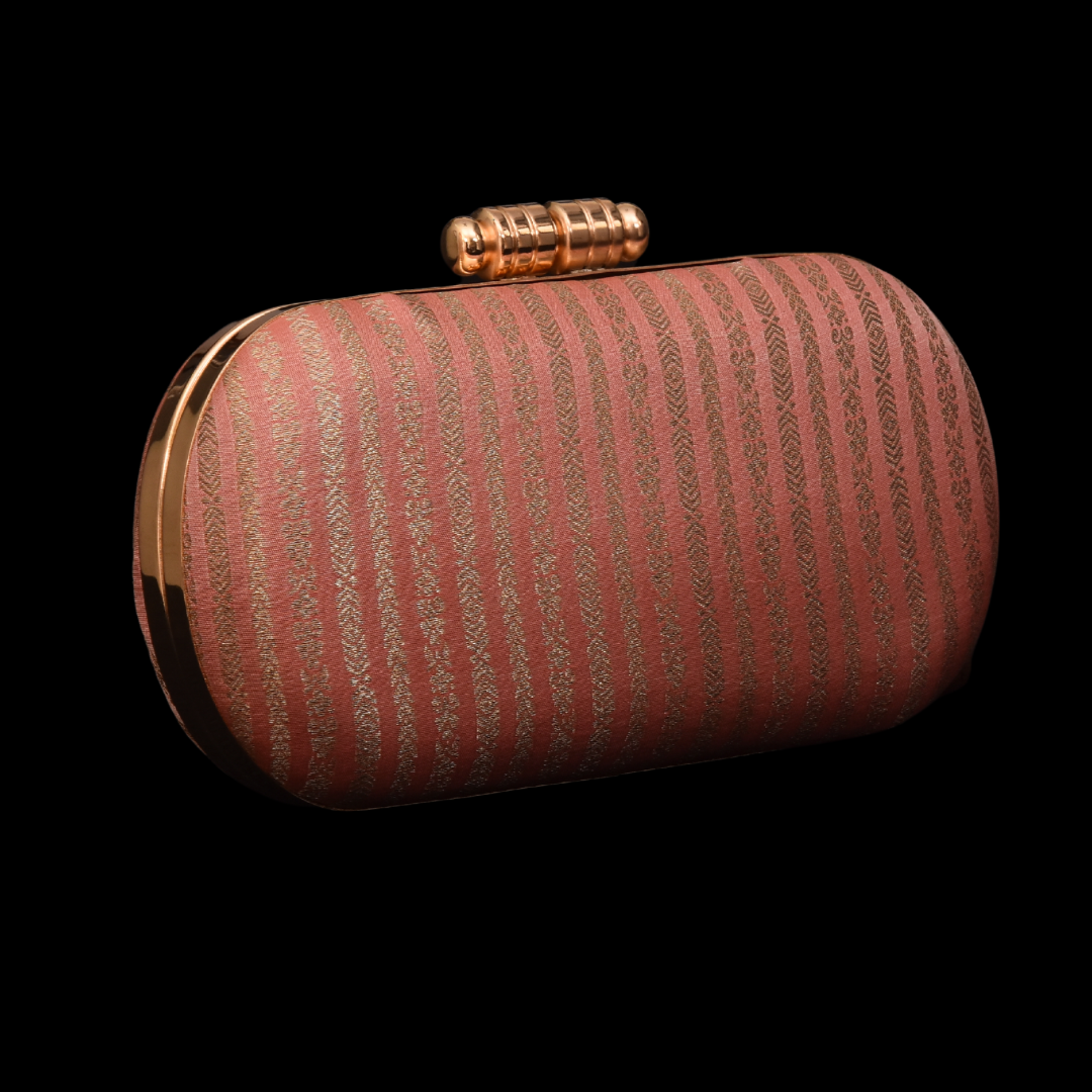 Pastel Stripes Banarasi Clutch - Pink